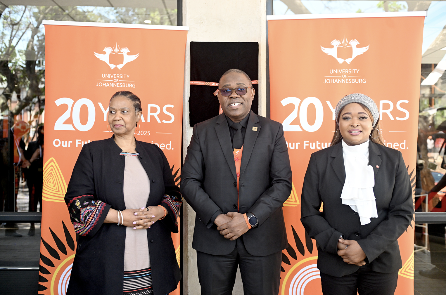L-R: UJ Chancellor Dr Phumzile Mlambo-Ngcuka, Vice-Chancellor and Principal Prof Letlhokwa Mpedi and Deputy Minister of Employment and Labour Judith Nemadzinga-Tshabalala minutes before officially opening the centre. Photo: University of Johannesburg