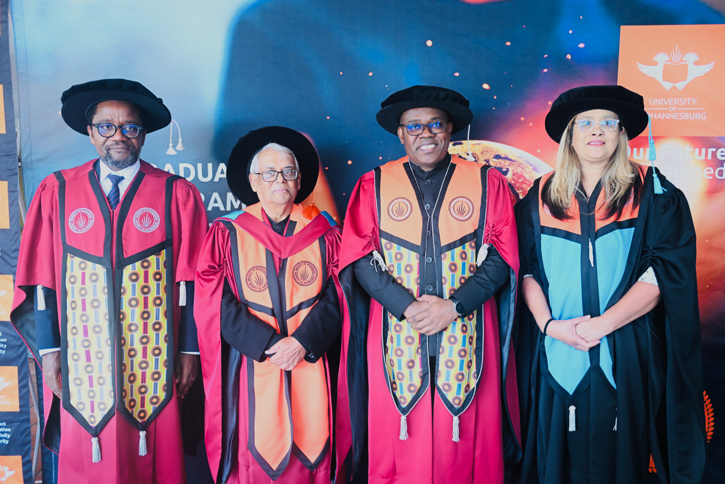 Senior Executive Director Prof Bongani Ngqulunga, Mr John Samuel, UJ Vice-Chancellor and Principal Prof Lethlokwa Mpedi, Faculty of Education Executive Dean Prof Nadine Petersen